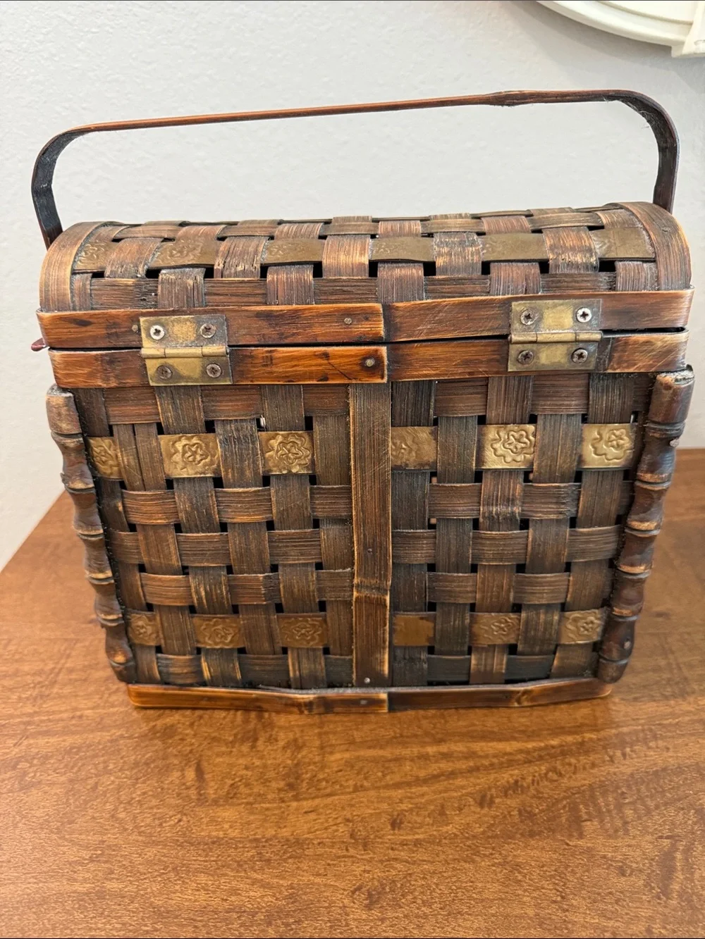 Woven Wood Decorative Basket Box - Brown
